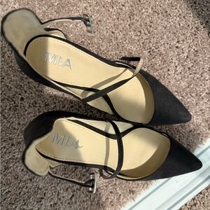 MIA Black Pointed-Toe Ankle Strap Pumps